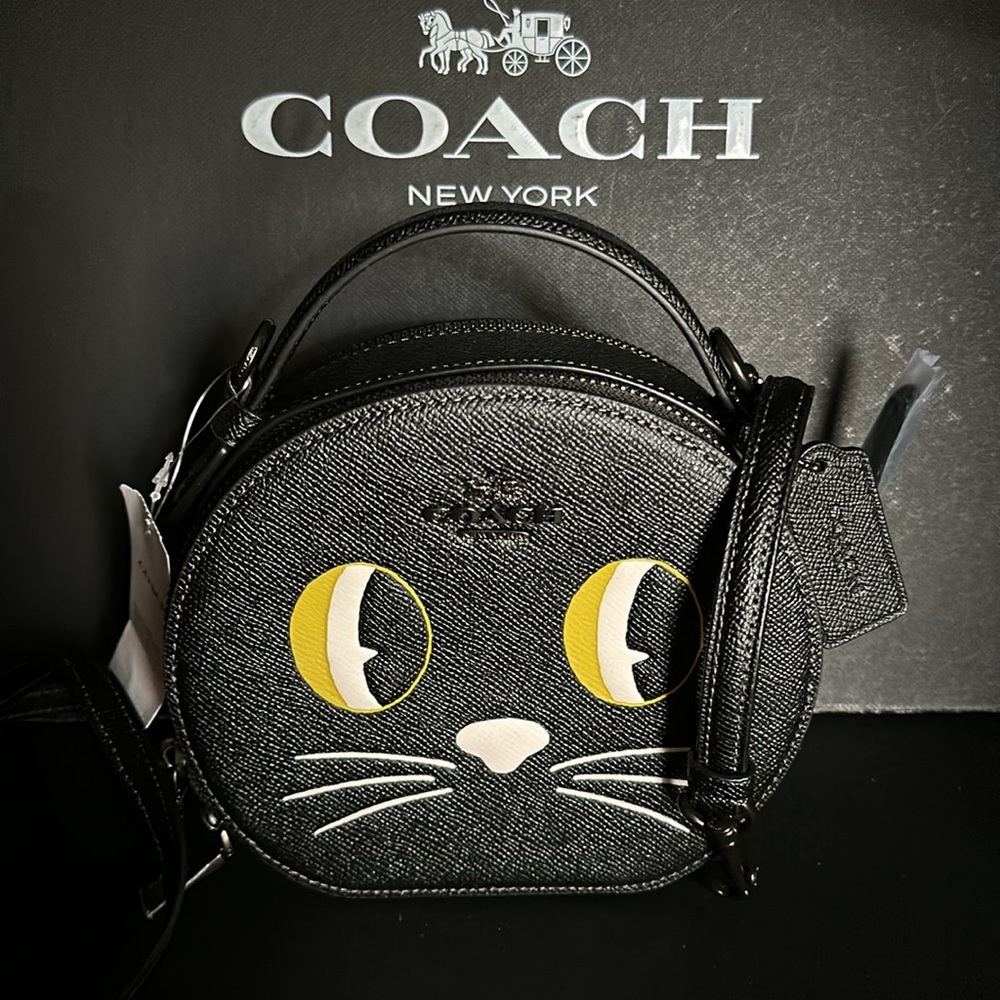 NWT Coach Canteen Circle Crossbody Halloween Cat Black Leather Purse Bag Kitten - Picture 9 of 12
